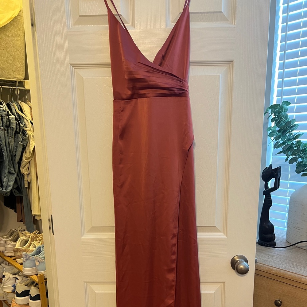 Rose satin wrap dress